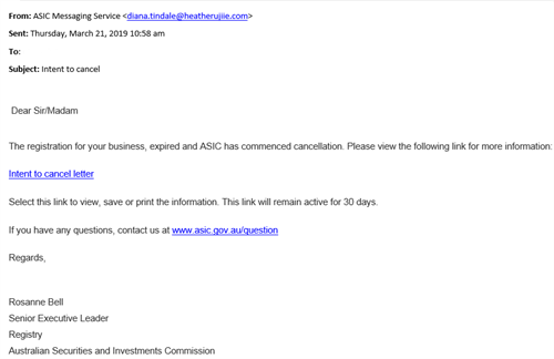 Scams Targeting Asic Customers Asic Australian Securities And - scam email 2019032