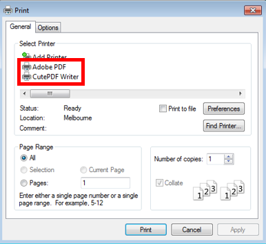 Printing to 'Adobe PDF' in Internet Explorer 11