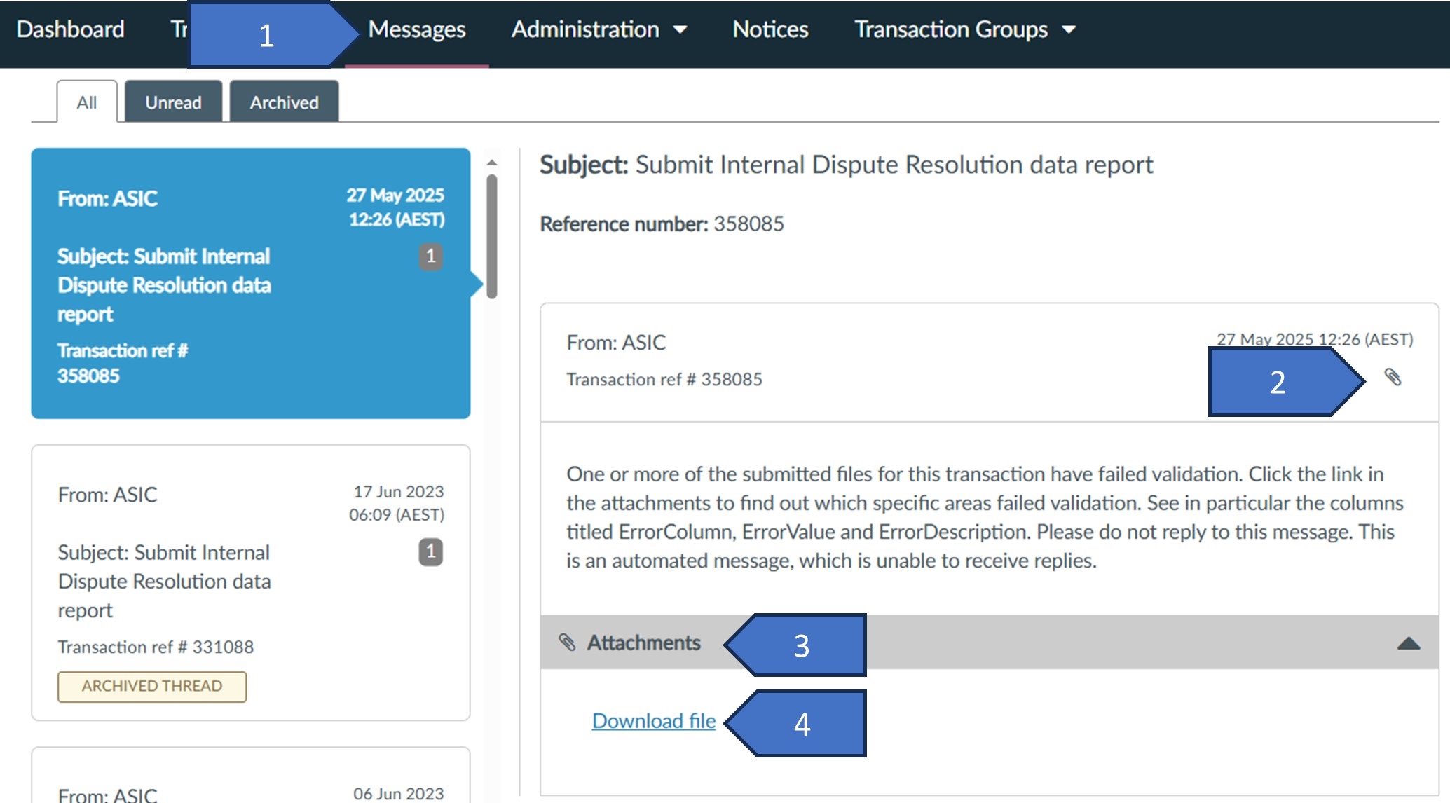 Screenshot of ASIC Regulatory portal