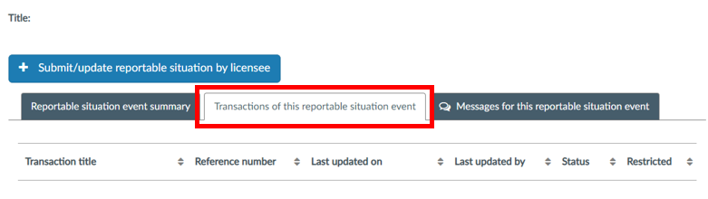 Screenshot showing ‘Transactions of this reportable situation’ tab.