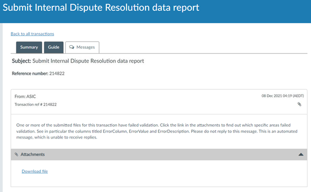 Screenshot of ASIC Regulatory portal