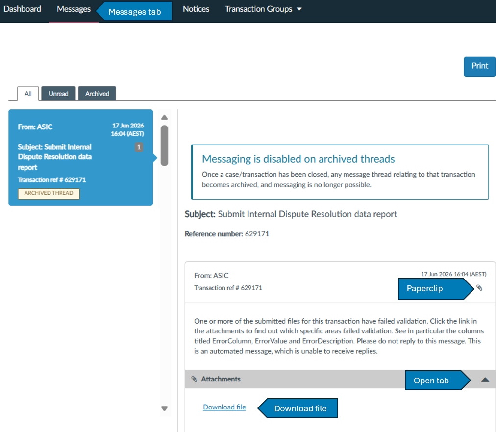 Figure 5 How to access the error file in the ASIC Regulatory Portal