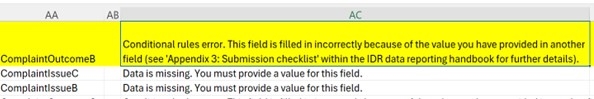 Screenshot of data error files