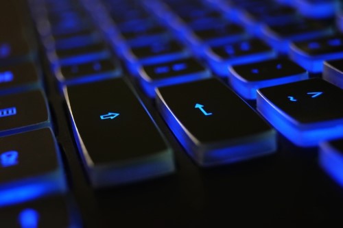 Close-up of blue backlit keyboard