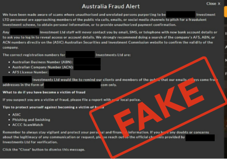 Fake scam warning banner
