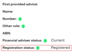Figure 1: A sample FAR entry showing adviser status as ‘registered’